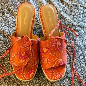 Orange summer heeled sandals
